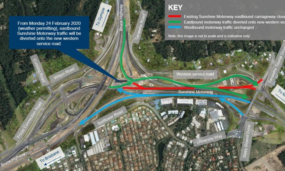 Eastbound Sunshine Motorway traffic will be diverted onto new Western Service Road
